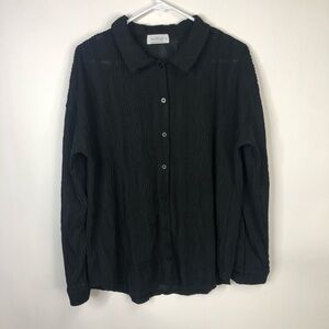 Kaileigh Black semi sheer textured button down collared long sleeve blouse sz L